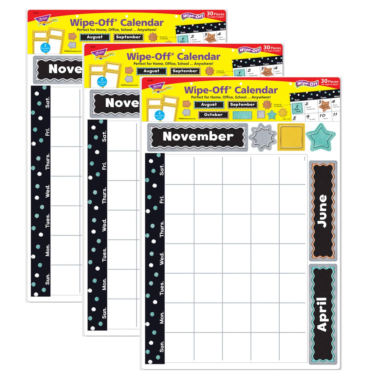 Trend Enterprises® I Heart Metal Wipe-Off® Calendar Bulletin Board Set, 3ct.